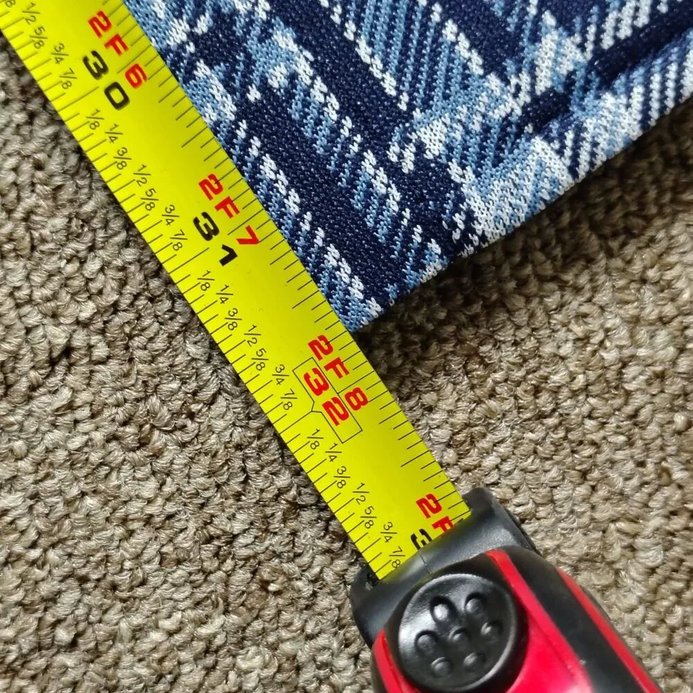 VINTAGE PLAID PANTS Men 31x32 Blue Polyester Flare Leg Slacks Retro Disco Style - Picture 8 of 8